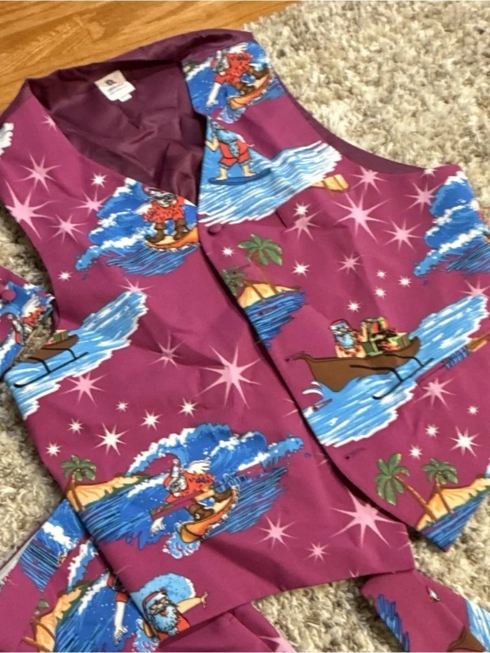 Men's Christmas Magenta Printed Suit 4 pc set- Bold Statement Set 48R or 4XL